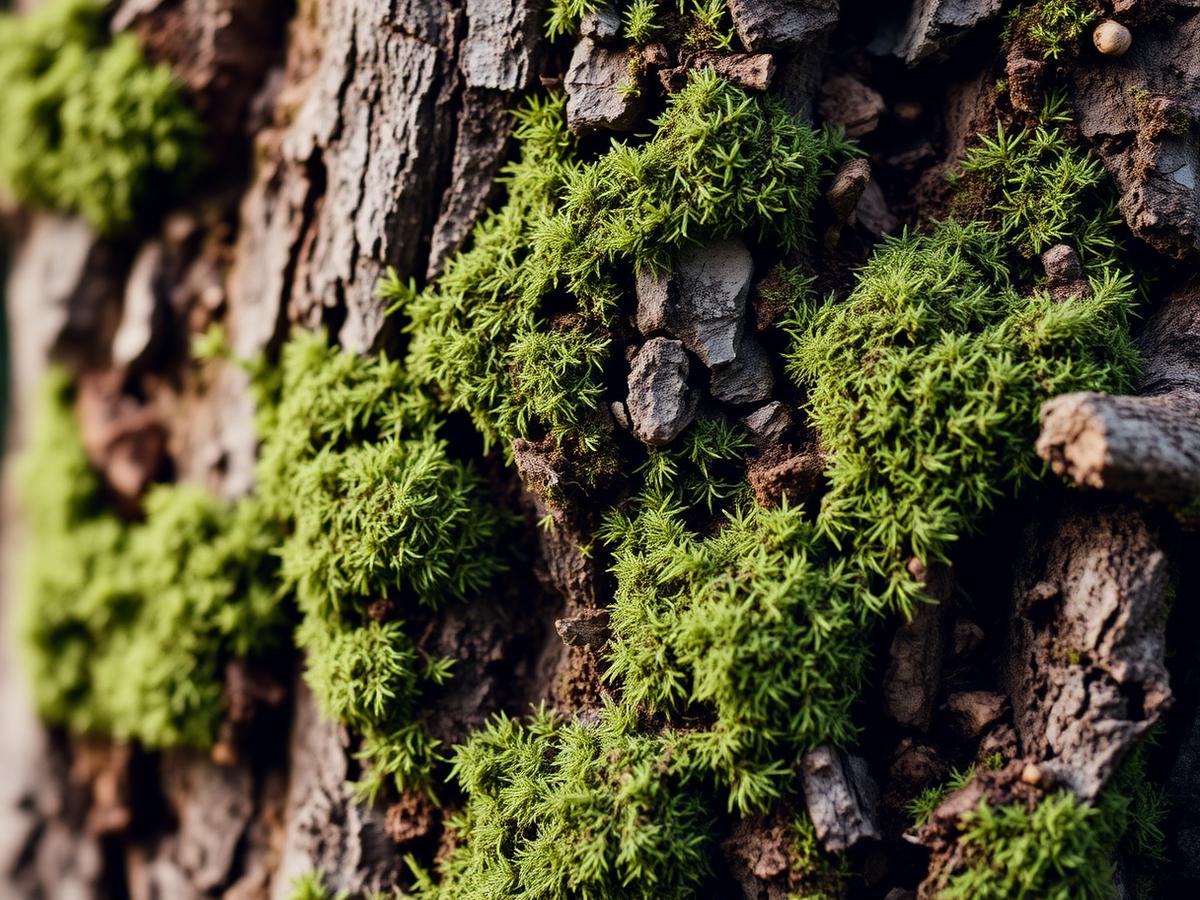 Close-up of tree bark covered in green moss